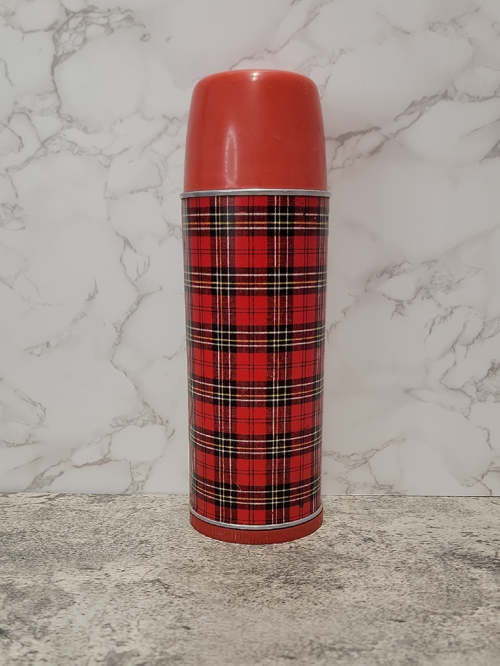 Vintage Aladdin's Red Plaid Thermos Classic Full Size Retro Bottle